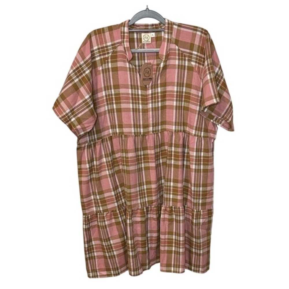Popover Tiered Plaid B-Neck Baby Doll‎ Boutique Style Dress Women's XL
